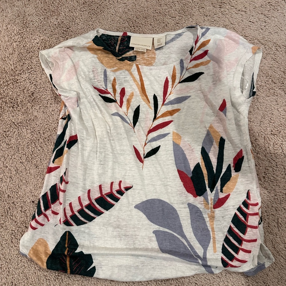 100% Linen Floral Print Women's Top
